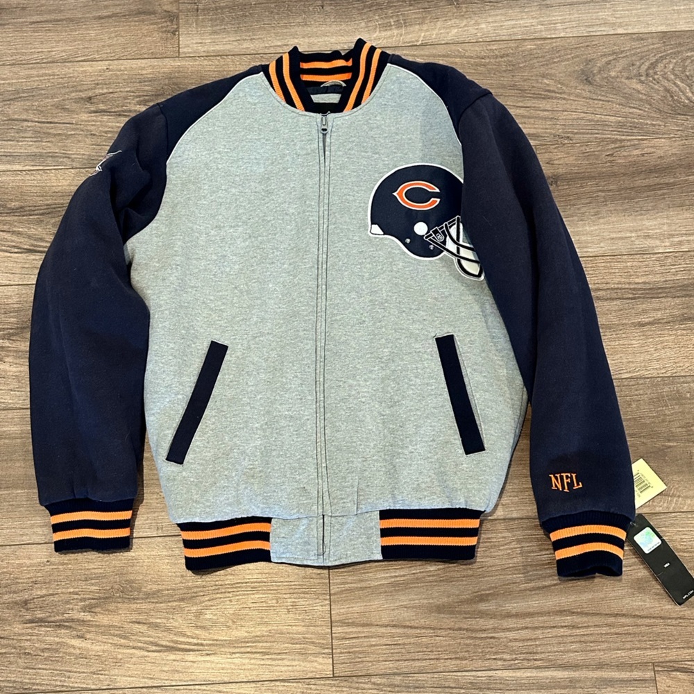 NFL Chicago Bears Gray and Navy Varsity Jacket with Orange Trim